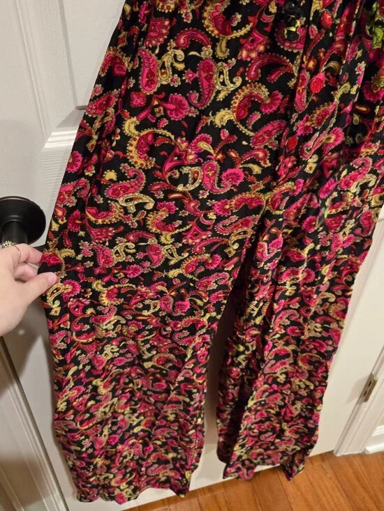 Vintage 1960s Pink & Green Paisley Sleeveless Jumpsuit Size Small - Picture 10 of 13